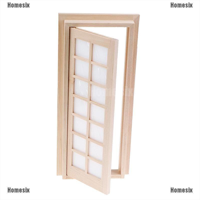 [HoMSI] 1:12 Dollhouse Miniatures Wood Door Unpainted 14-pane DIY Furniture Accessories SUU