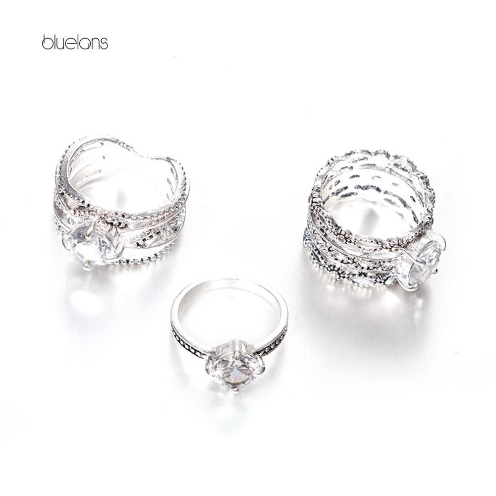 Bộ 3 Nhẫn Đính Kim Cương Giả Thời Trang Cho Nữ