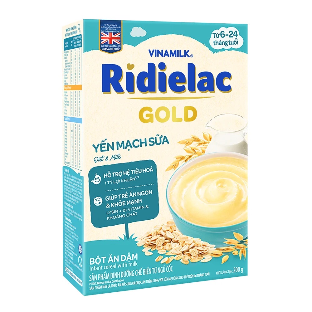 [HSD T2-2025] [Mẫu Mới] Bột Ăn Dặm RIDIELAC GOLD Yến mạch sữa - Hộp Giấy 200g.