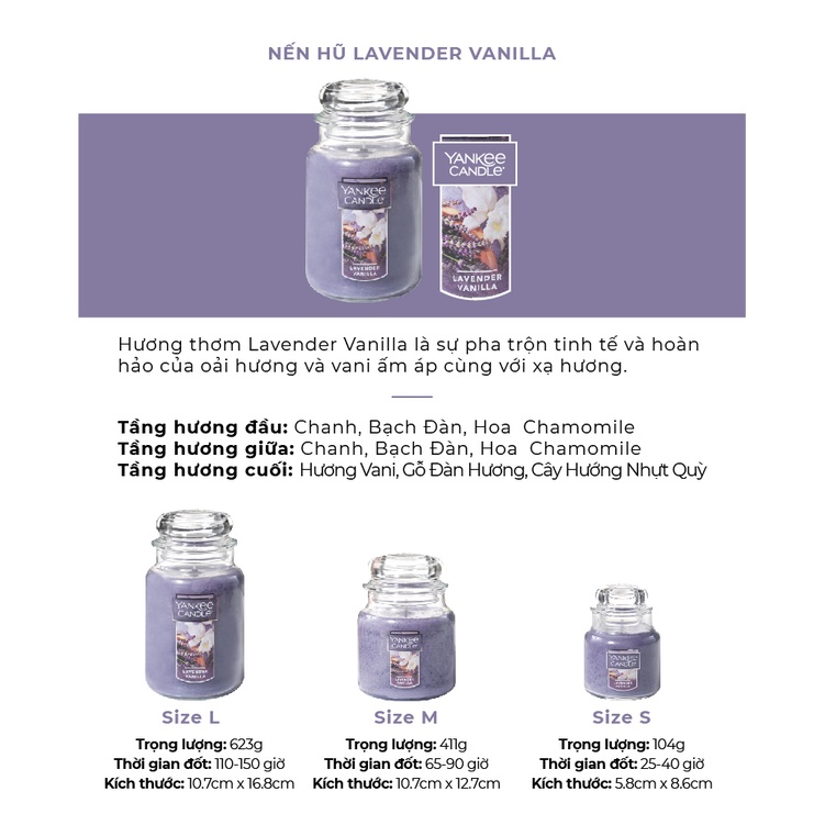 Nến hũ Yankee Candle size L - Lavender Vanilla (623g)