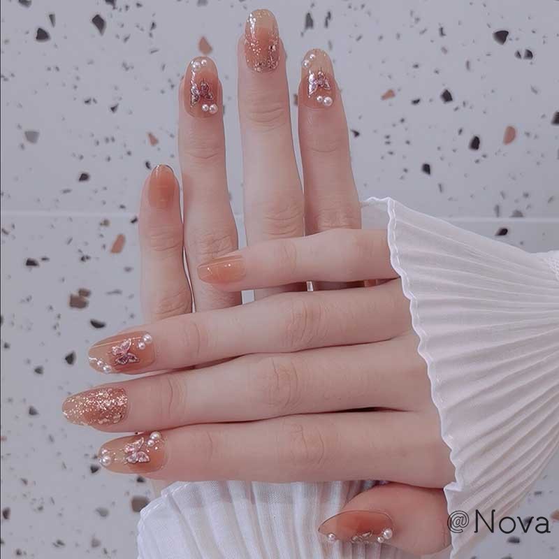 Nova Set 24 Miếng Dán Trang Trí Móng Tay Hình Bướm / Ngọc Trai Xinh Xắn