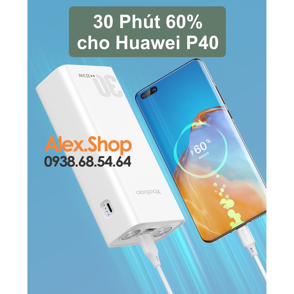 Sạc Dự Phòng Khủng Siêu Nhanh Yoobao 22,5W Đèn Pin Siêu Sáng 30000mah Du Lịch Dã Ngoại Cần Nguồn Năng Lượng Cao