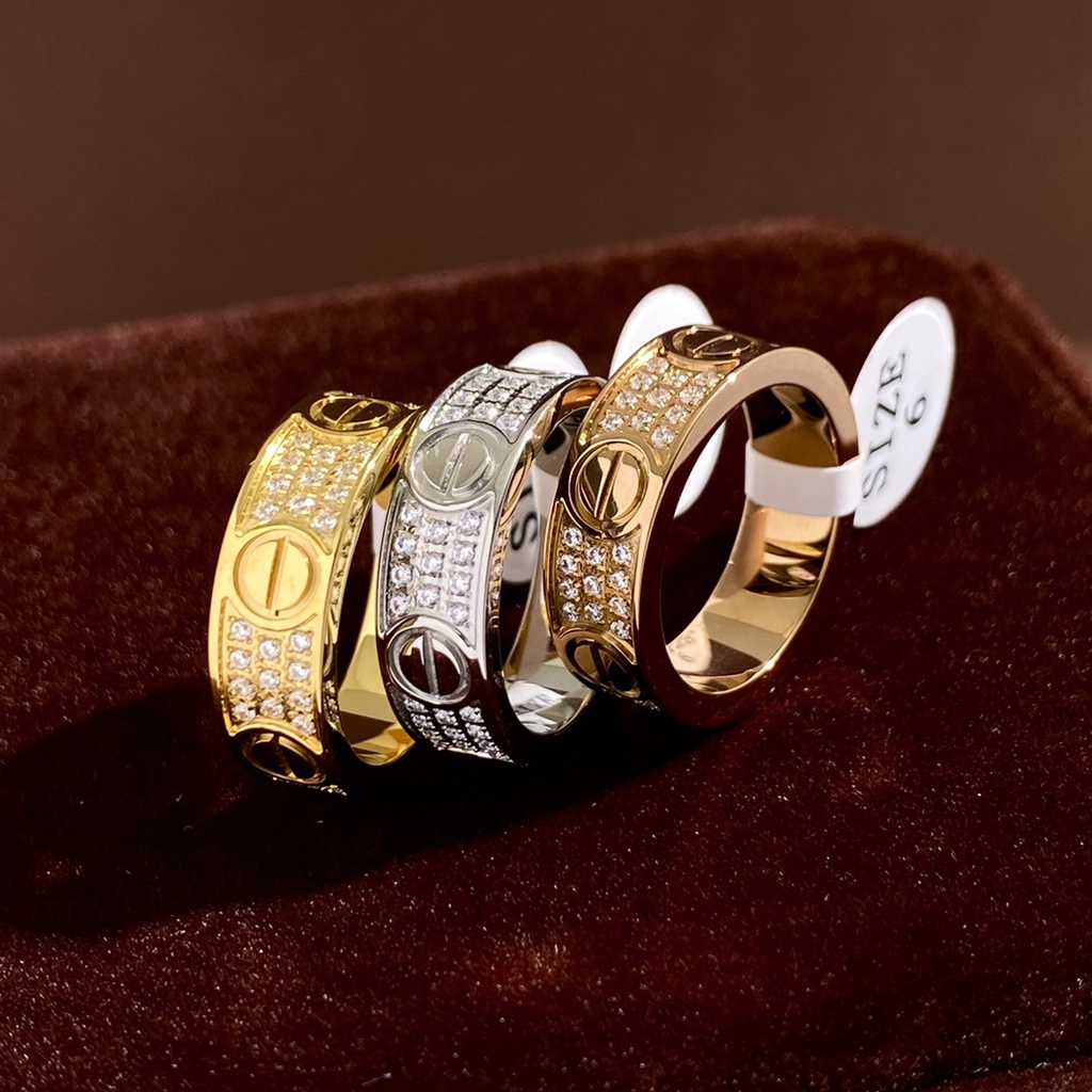 Nhẫn Đôi Bằng Thép Không Gỉ Mạ Vàng 18K Đính Đá Thời Trang