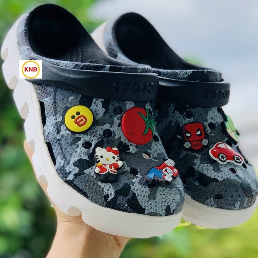 Dép nữ nam, Dép suc Duet Cross Trắng xám CAMO -Freeship + 12 sticker- Dép Quai Ngang nam nữ bít đầu hàn quốc