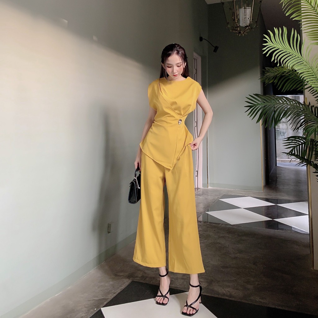 Set bộ rời trơn áo lụa cát đính tag và quần ống suông năng động MIMIX AR1185