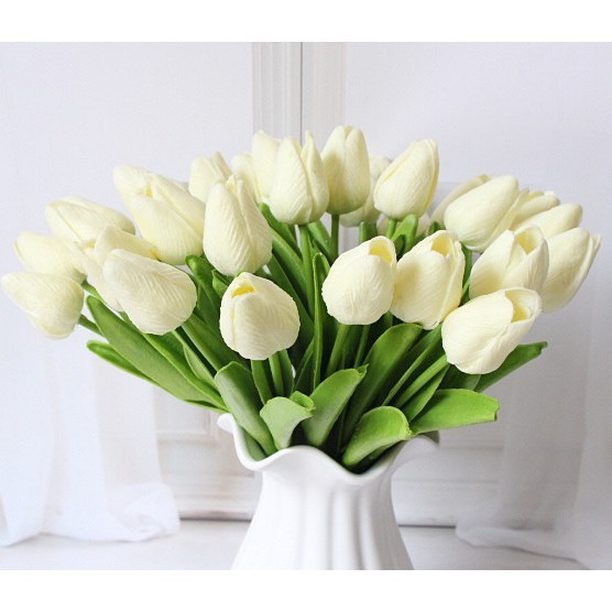 Hoa Tulip (Tuy líp) giả lá xoăn bằng cao su non (hàng cao cấp) mùi thơm nhẹ, giống thật 99%