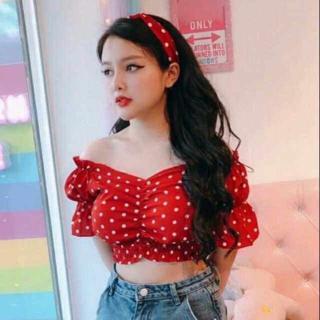 ÁO KIỂU HỞ VAI CHẤM BI - ÁO NỮ - CHẤT DÀY MỊN