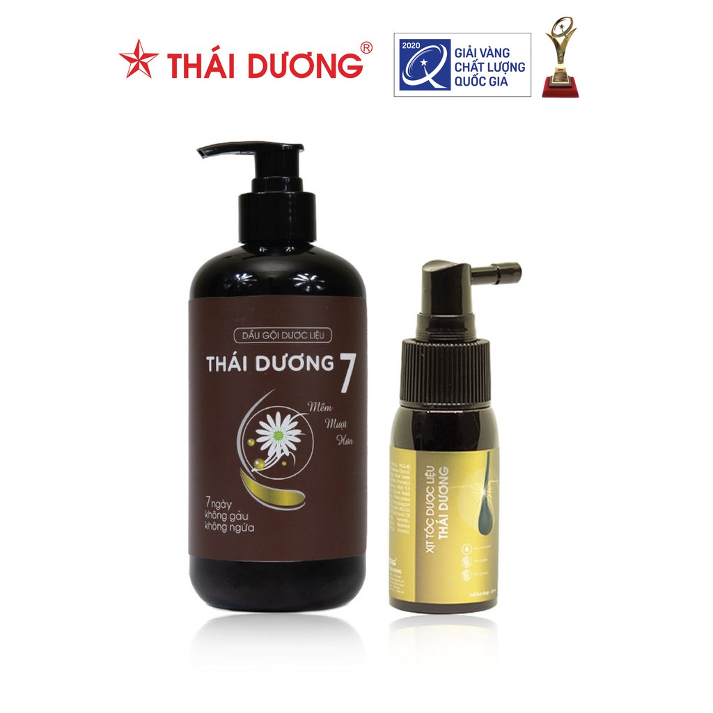 Bộ sản phẩm dành cho tóc rụng - Dầu gội dược liệu Thái Dương 7 480ml &amp; Xịt mọc tóc Thái Dương 30ml