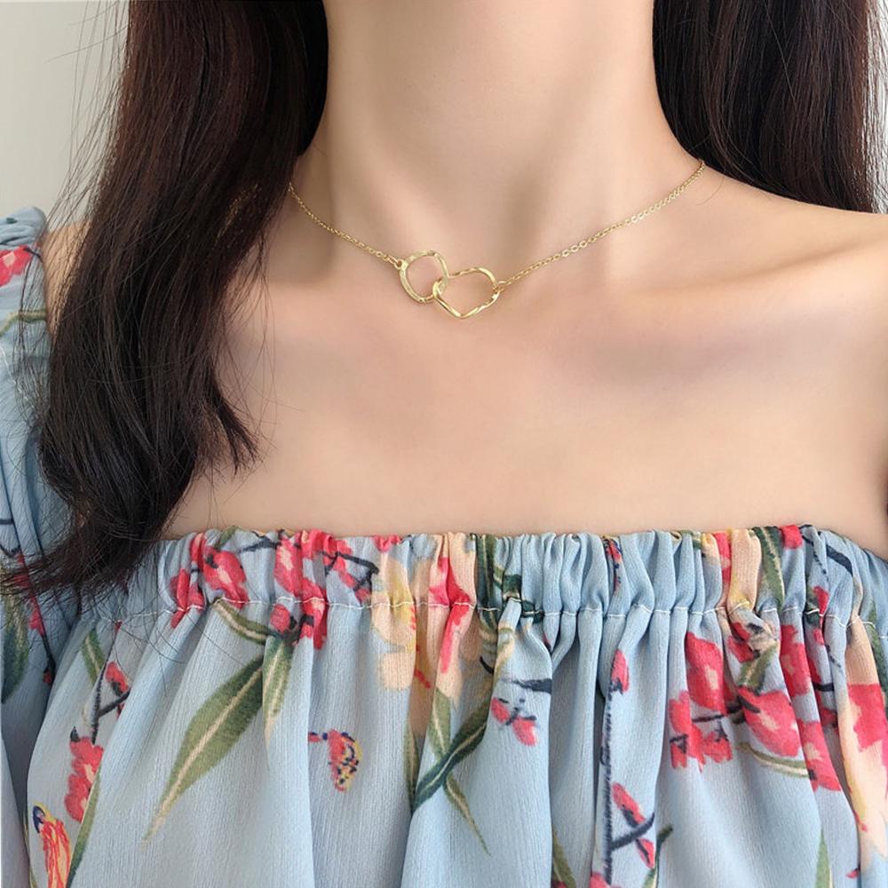 AROMA Vòng cổ Hai Lớp Mặt Nhẫn Đơn Giản Thời Trang Cho Nữ