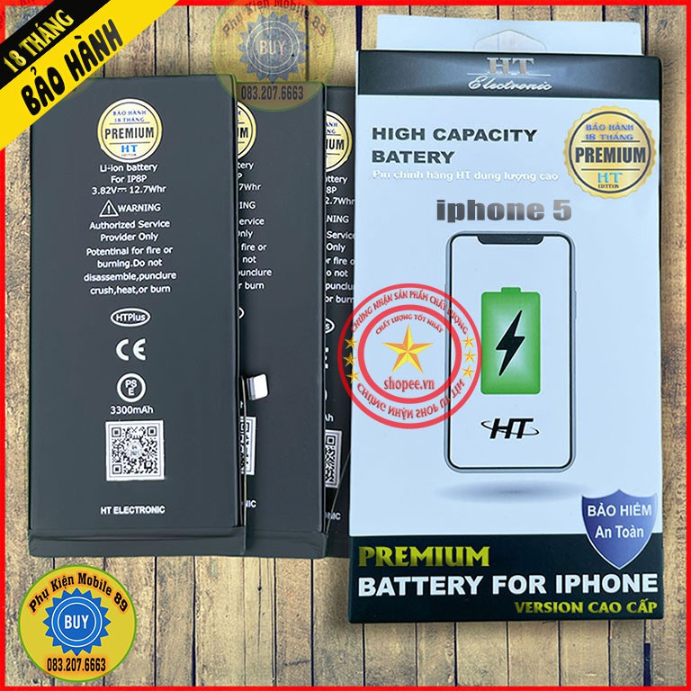 Pin iphone 5 Dung Lượng Cao HT Bản Cao Cấp Premium - Bh 18th-Chính hãng HT
