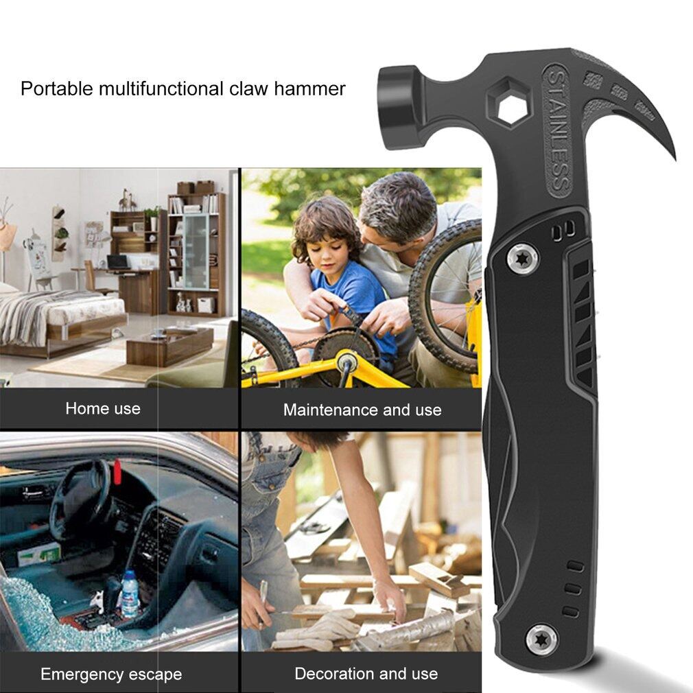 Búa đa năng gấp gọn bằng Thép không gỉ - Bộ dụng cụ đi phượt, cứu hộ khi gặp sự cố - Búa kiêm kìm, tua vít đa năng 14in1