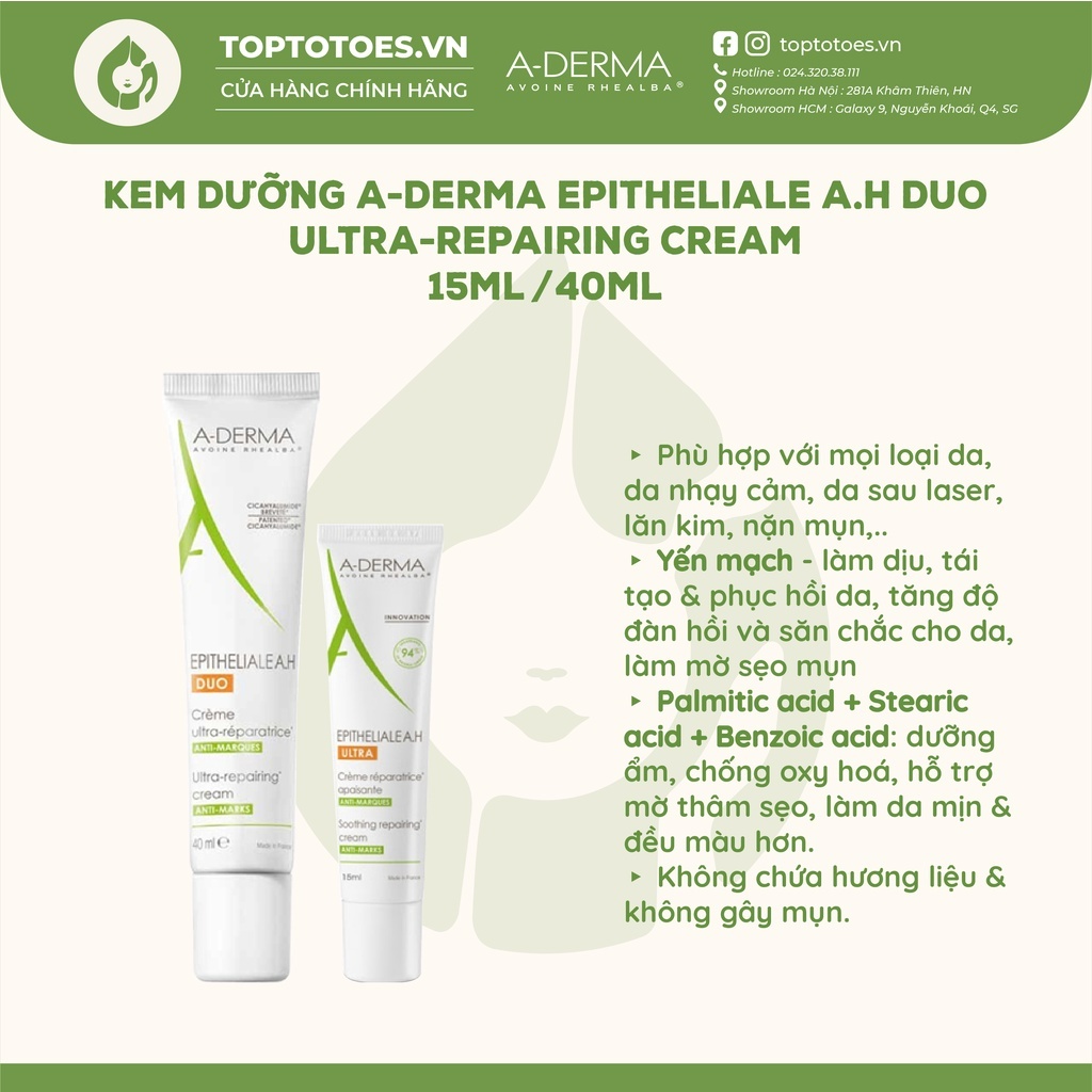 Kem tái tạo da, mờ sẹo A-DERMA EPITHELIALE A.H DUO Ultra-Repairing Cream 15ml/ 40ml [NHẬP KHẨU CHÍNH HÃNG 100%]