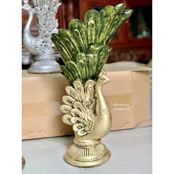 Bình hoa composite, phong thủy, decor, trang trí, quà tặng sinh nhật, tân gia, bình hoa giả,công, bình con công 4