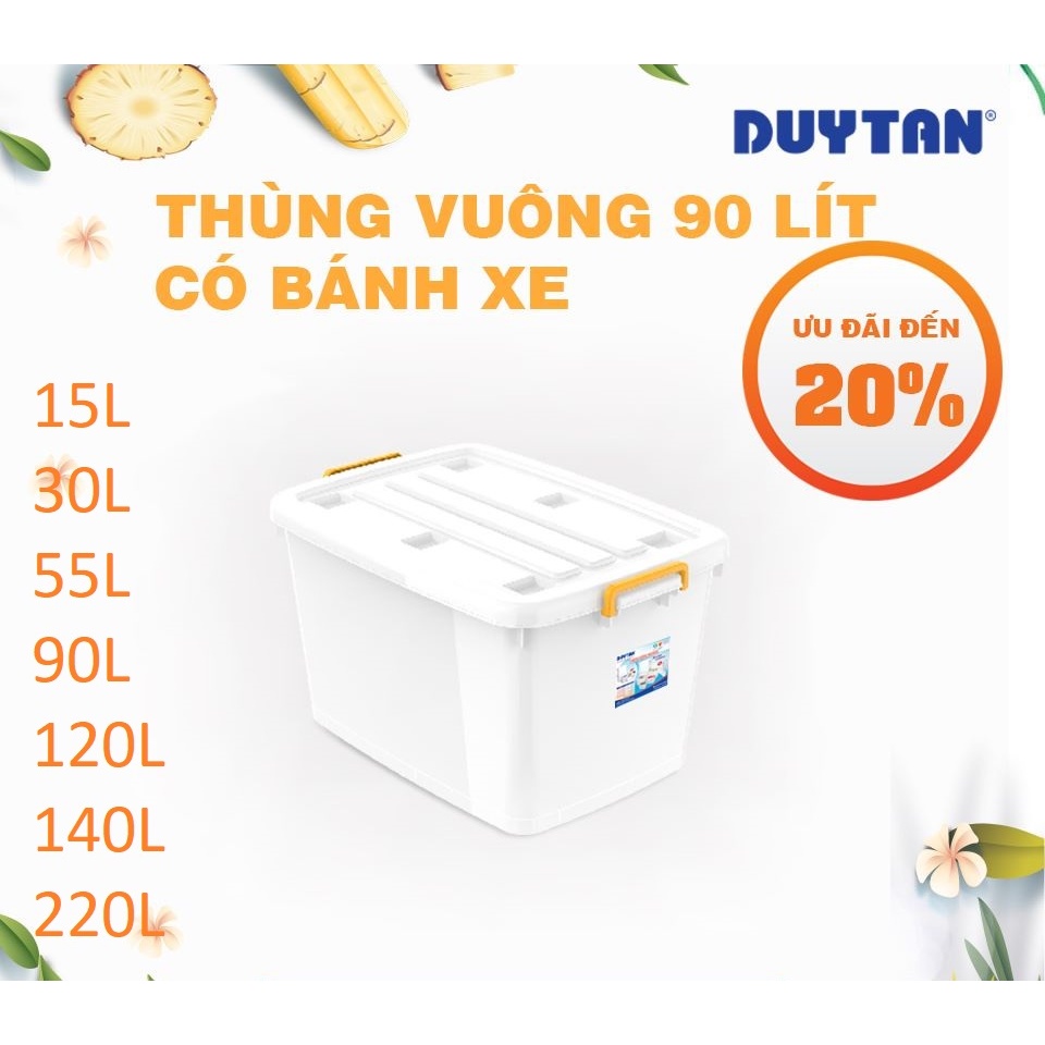 Thùng Nhựa Vuông Đựng Đồ Đa Năng Có Bánh Xe Duy Tân 15L/30L/55L/90L/120L