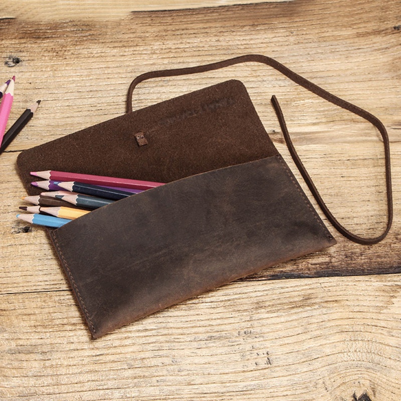 Túi Đựng Bút Dạng Cuộn Bằng Da Bò Handmade Phong Cách Cổ Điển Cho Văn Phòng / Trường Học