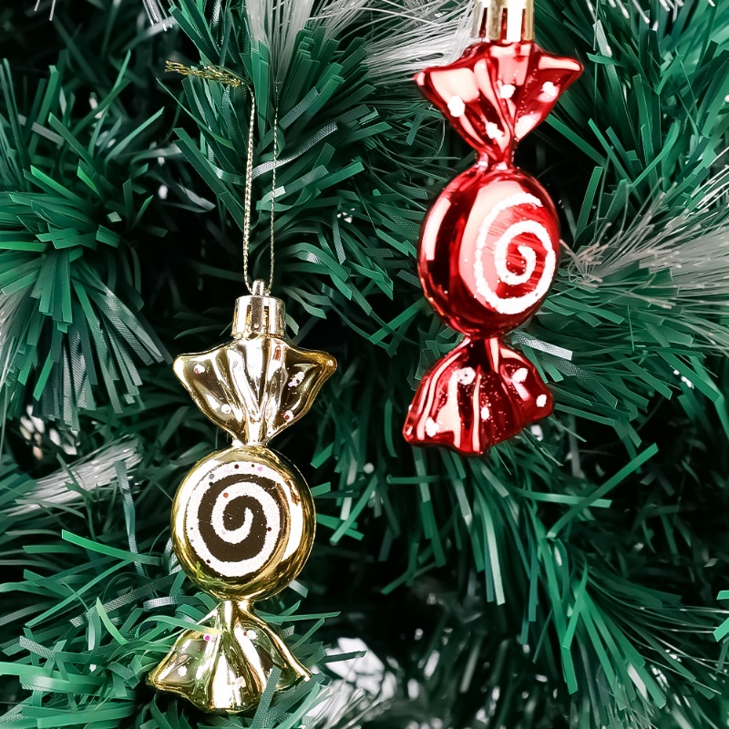 Set 6 Mặt Dây Chuyền Kẹo Mút / Cây Thông Noel Mạ Điện / Kẹo Sơn Có Thể Tái Sử Dụng Trang Trí