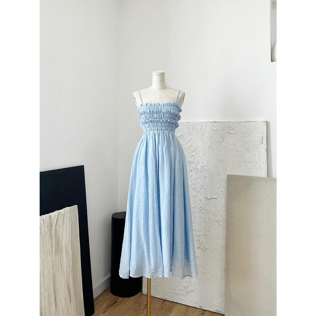 BBSTORE'S Đầm Maxi Hai Dây Đi Biển Nhún Ngực Viền Bèo  -D1950S