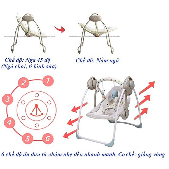 Nôi Đưa Tự Động, Nôi Em Bé, Ghế Nằm Size Vừa - Màu Be (Nguồn Cắm USB)
