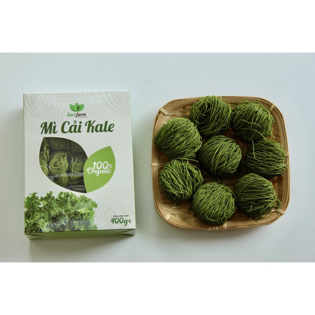 Mì cải Kale (cải xoăn) hữu cơ Surifarm/Mì tươi ăn liền 400gr/hộp=15 vắt ăn kiêng, giảm cân,healthy