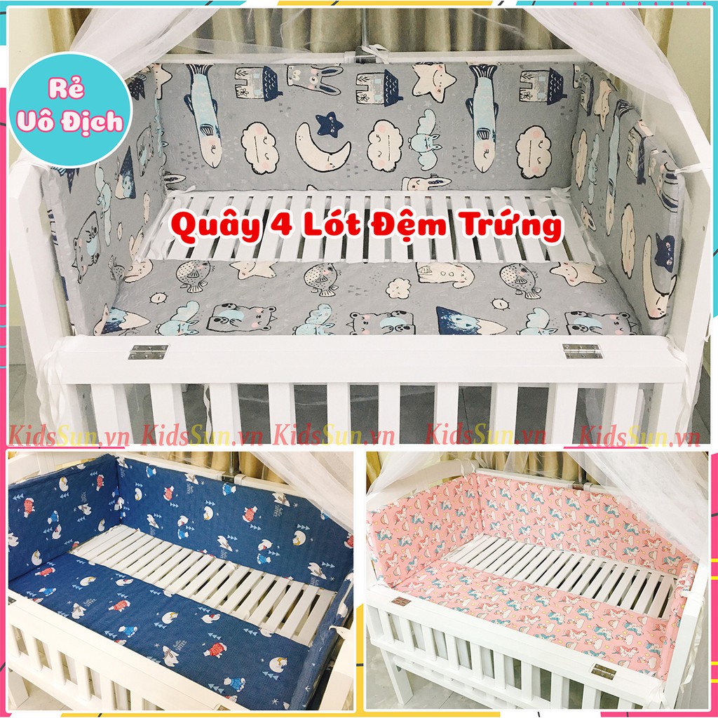 Quây Lót Đệm Trứng 4 Tấm KIDSSUN Cho Giường Cũi Chất Vải Cotton Nhiều Màu Sắc