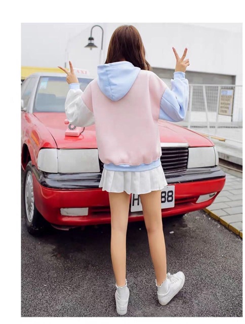 Áo Hooide Nỉ Mèo Con Phối Tay Hai Màu Siêu Yêu | BigBuy360 - bigbuy360.vn