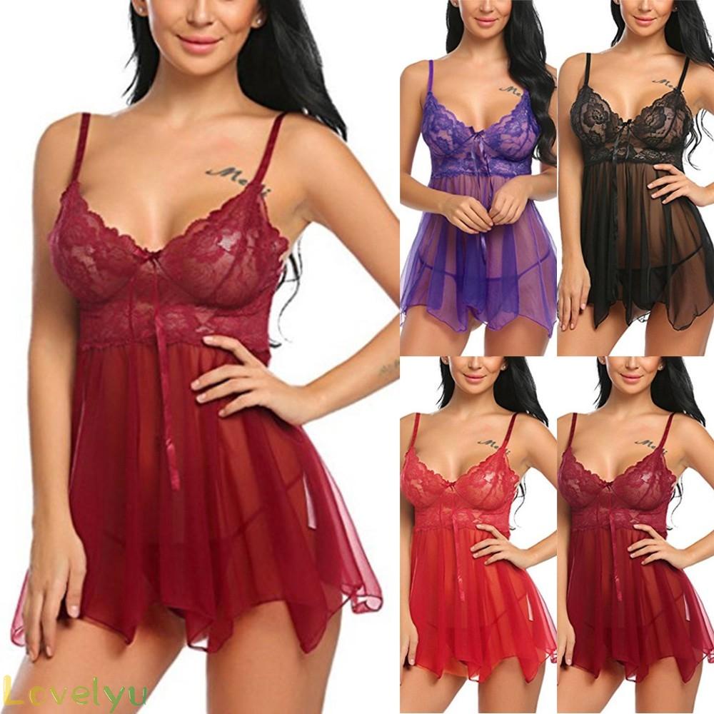 【LOVELYU】Women Mesh Chemise Nightie Nightdress Lingerie Club Bodysuit Dress Nightie【Good Quality】
