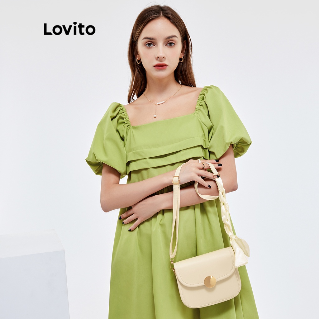 Túi Lovito Hình vuông khóa kim loại tròn trơn Thường L244BA06 (Trắng tắt / Đen / Vàng nhạt)