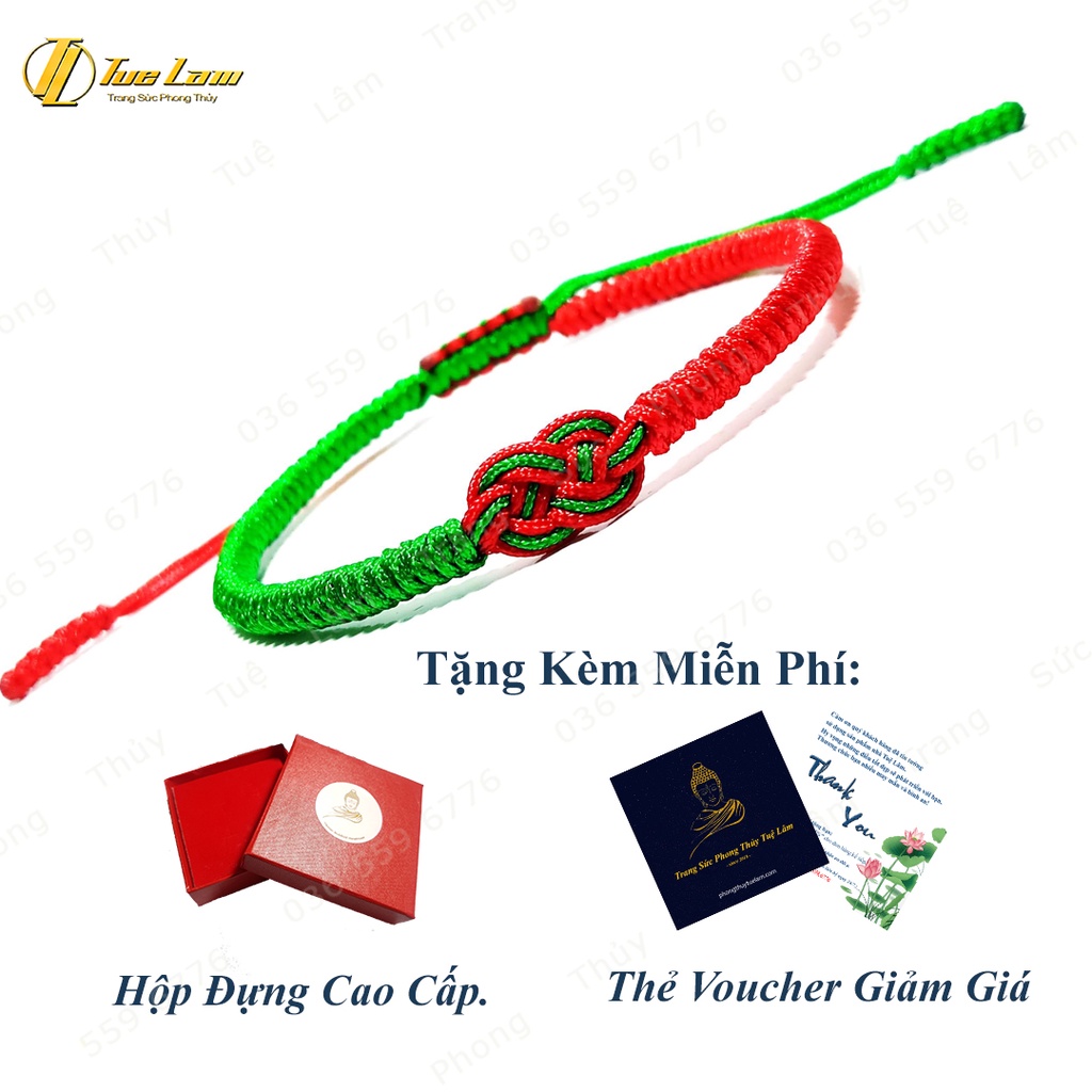 Vòng tay nữ chỉ may mắn bện kiểu vô cực tình duyên màu xanh đỏ hợp mệnh