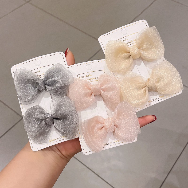 Set 2 Kẹp Tóc Vải Organza Kiểu Hàn Quốc Dễ Thương Cho Bé Gái