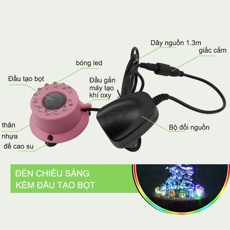 Bộ đèn led tự đổi màu kèm máy bơm sủi bọt khí oxy cho bể cá cảnh