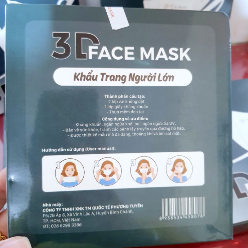 Khẩu trang 3D face mask người lớn chính hãng hàng cty Phương Tuyến