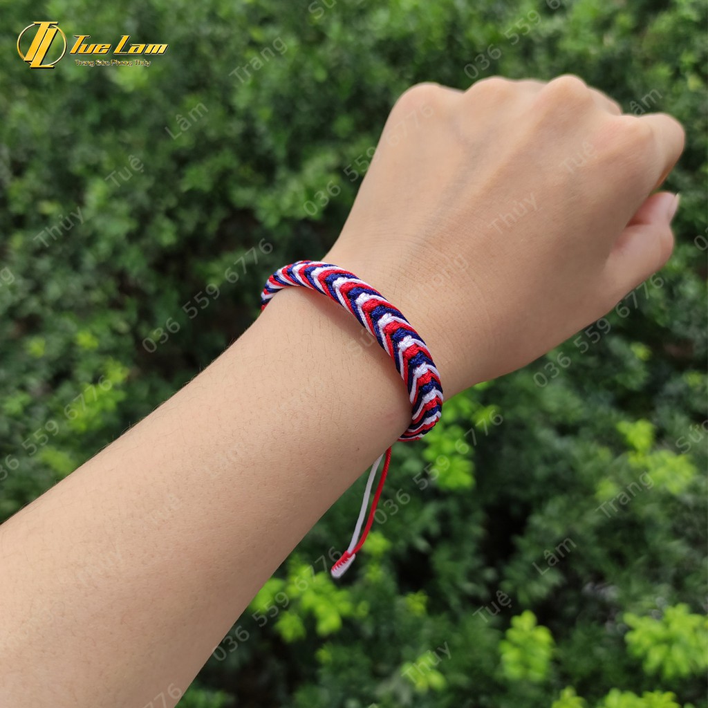 Vòng tay chỉ may mắn cao cấp bên handmade 3 màu chỉ màu cờ mỹ - Tuệ Lâm