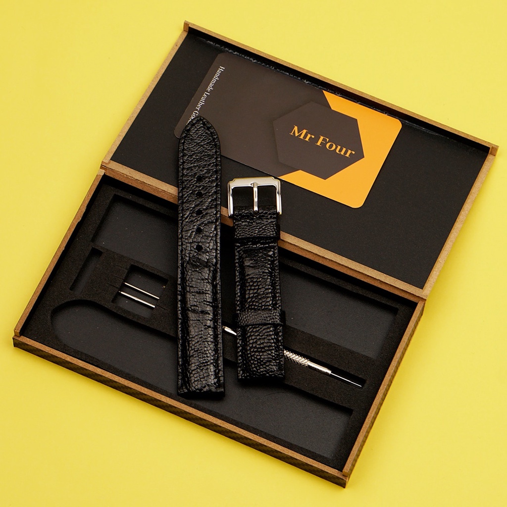 Dây Đồng Hồ Da Đà Điểu Màu Đen MrFour | Ostrich Leather Watch Bands