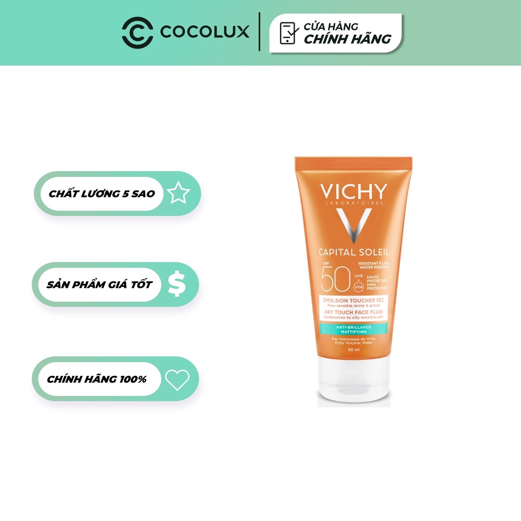 [Công Ty, Tem Phụ] Kem chống nắng không gây nhờn rít Vichy Ideal Soleil Mattifying Face Fluid Dry Touch-[Coco Shop]