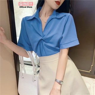 Áo sơ mi trơn công sở nữ GINDY kiểu cổ bẻ dáng basic hai màu trắng, xanh dương A5116