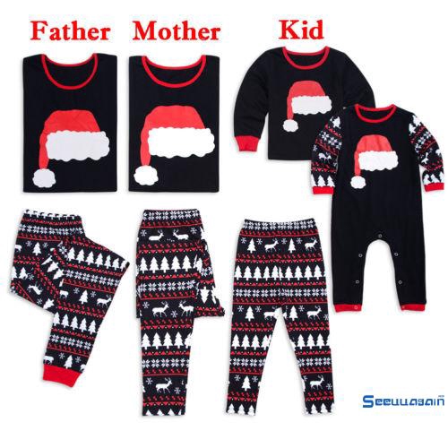 ❥☀✿SEEMen Women Kids Christmas Family Matching Pajamas Santa Parent-Kids Sleepwear