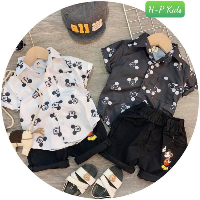 sét Micky bé trai cực chất...áo sơ mi,quần kaki cạp chun .