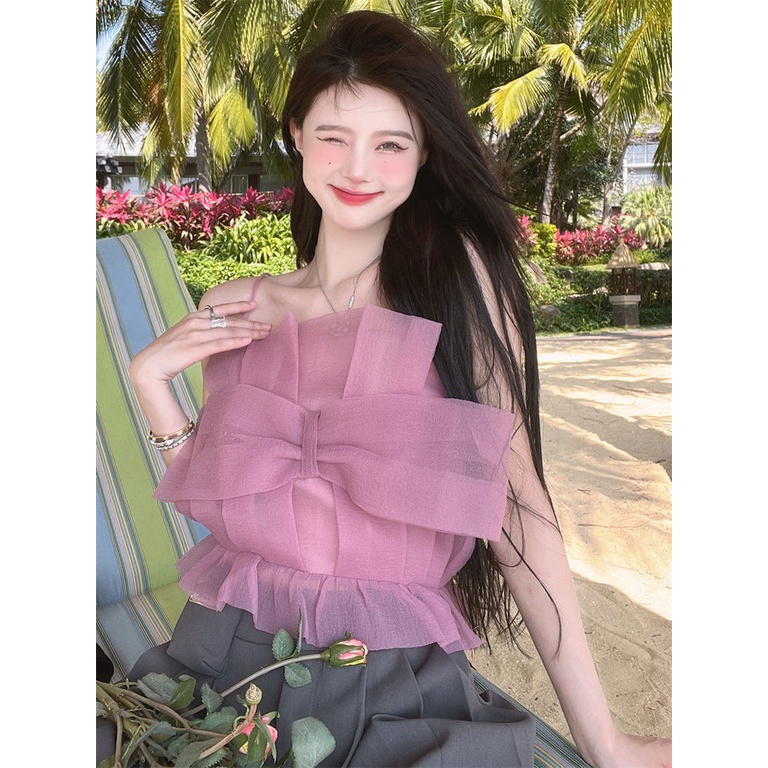 Áo Hai Dây Đính Nơ Quyến Rũ Hợp Thời Trang Cho Nữ