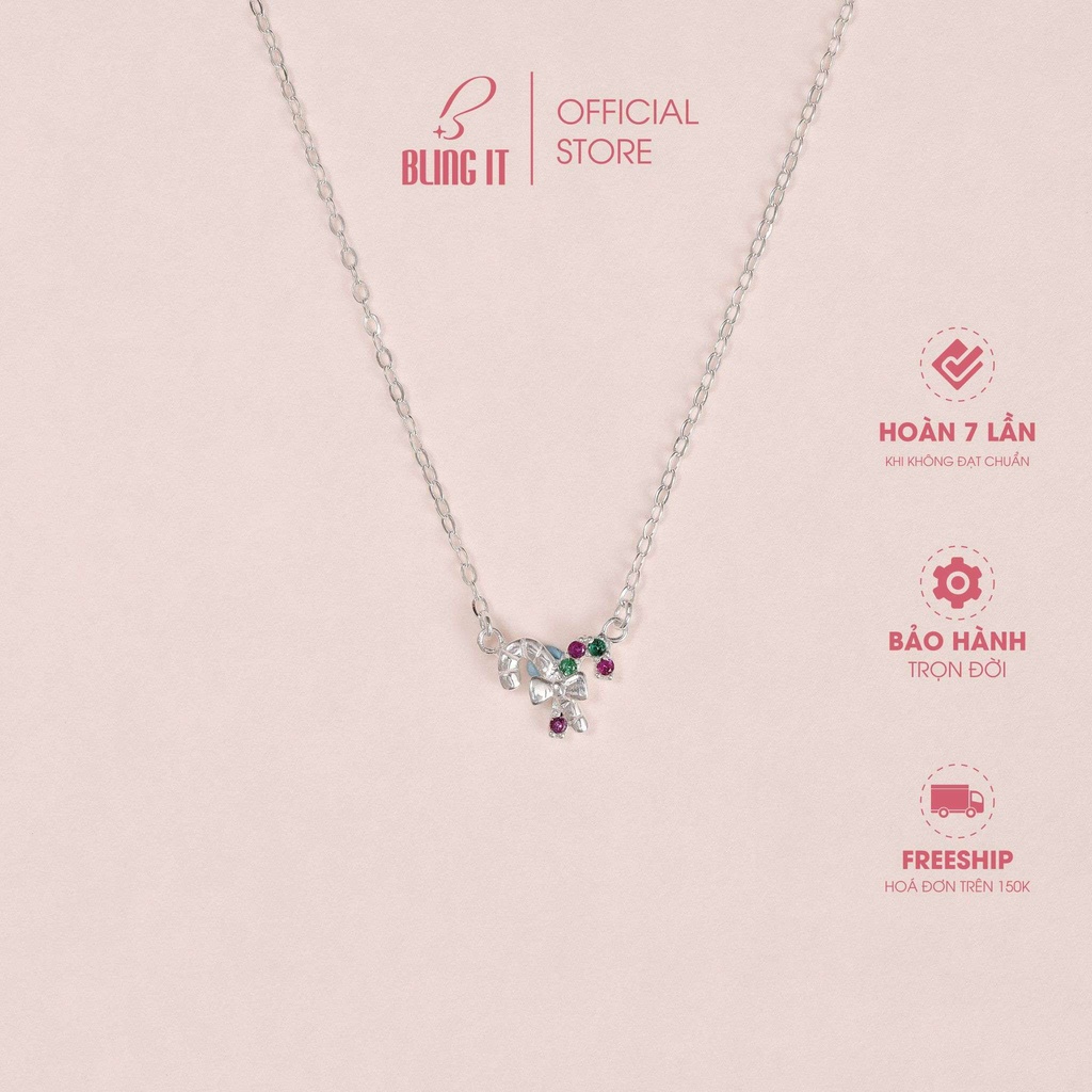 Dây chuyền bạc nữ 925 BLING IT phong cách đơn giản dễ thương họa tiết kẹo giáng sinh đính đá BIVC268