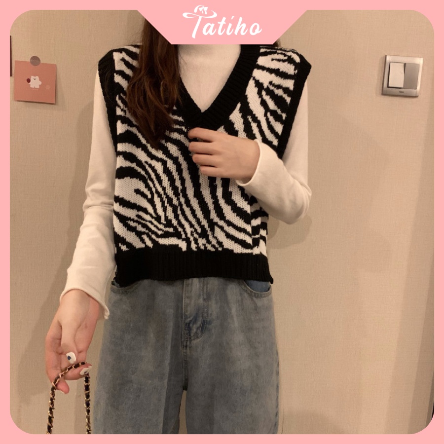 [Hàng Xịn, Giá Tốt]  Áo Gile Len Nữ ( Áo Dệt Kim ) Họa Tiết Da Báo Phong Cách Thời Trang Hàn Quốc - Mã AK009
