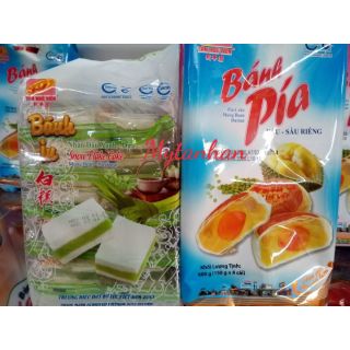 Combo 2 gói bánh gồm: 01 gói bánh pía đậu xanh sầu riêng 5 sao và 01 gói bánh in nhân đậu xanh lá dứa-Tân Huê Viên