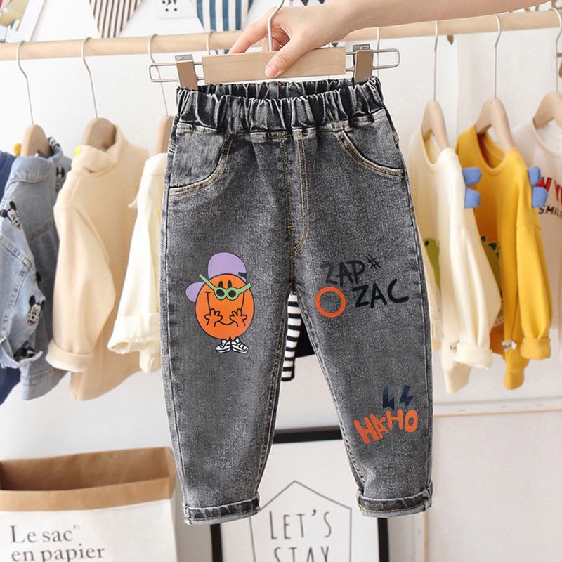 Quần Jean Dài Dáng Rộng In Hoạt Hình Kiểu Hàn Quốc Thời Trang Mùa Hè Cho Bé Trai 2022