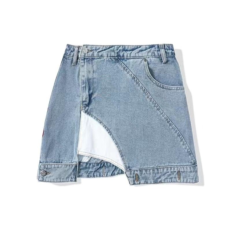 Jiashucheng Chân Váy Denim Ngắn Dáng Chữ A Lưng Cao Phối Kiểu Lệch Dễ Phối Đồ Phong Cách Mới Cho Nữ