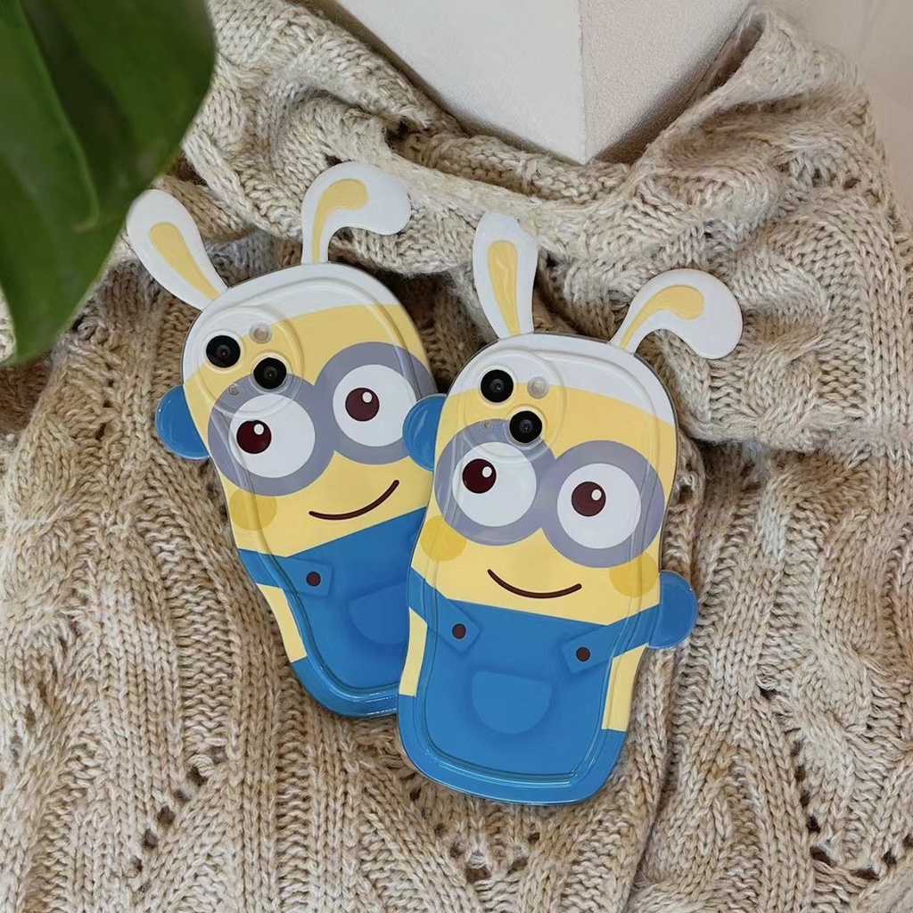 Ốp Điện Thoại Hình Minions Tai Thỏ 3D Cho iPhone 14 Pro Max 14 Plus 13 Pro Max 12 Pro Max 11 Pro Max Xs Max XR