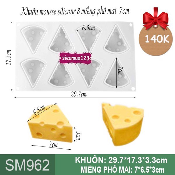 Khuôn silicon làm bánh, thach 8 miếng phomai 7cm