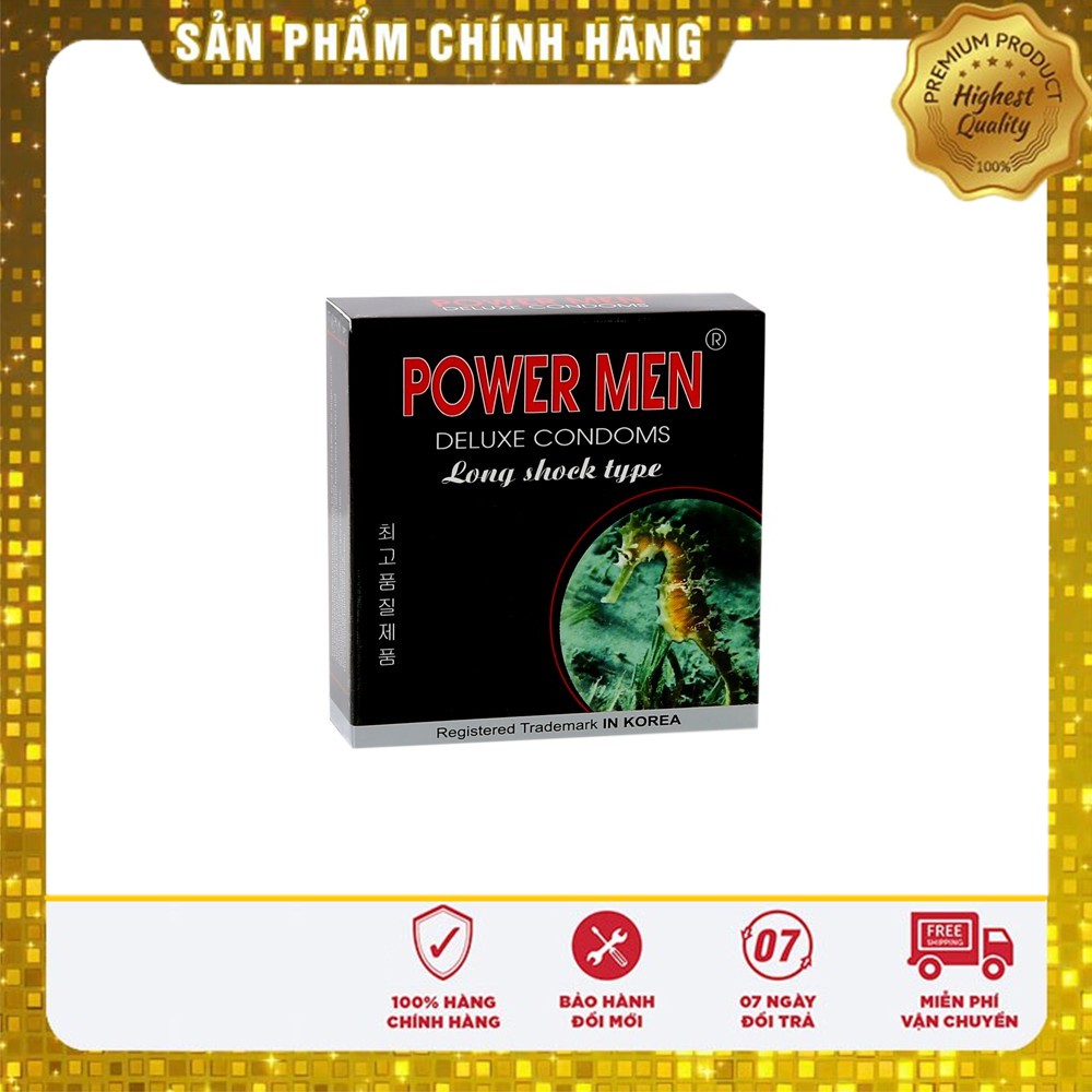 [Che Trên Khi Giao] Bao Cao Su Powermen Cá Ngựa Đen Gân Gai Bi Kéo Dài Thời Gian Quan Hệ Hộp 3 Chiếc