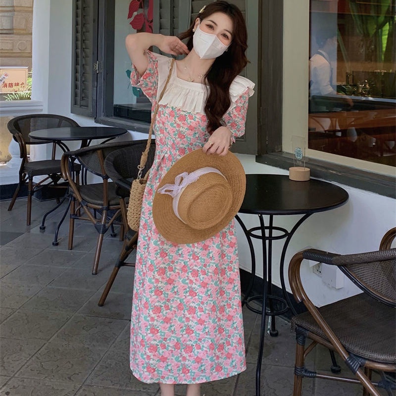 Đầm Hoa Cổ Vuông Tay Phồng Thời Trang Mùa Hè Pháp Kiểu Mới 2022