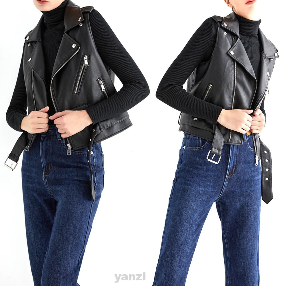 Áo khoác không tay màu trơn mềm mại có dây kéo và thắt lưng có thể điều chỉnh thích hợp đi moto/ xe máy dành cho nữ