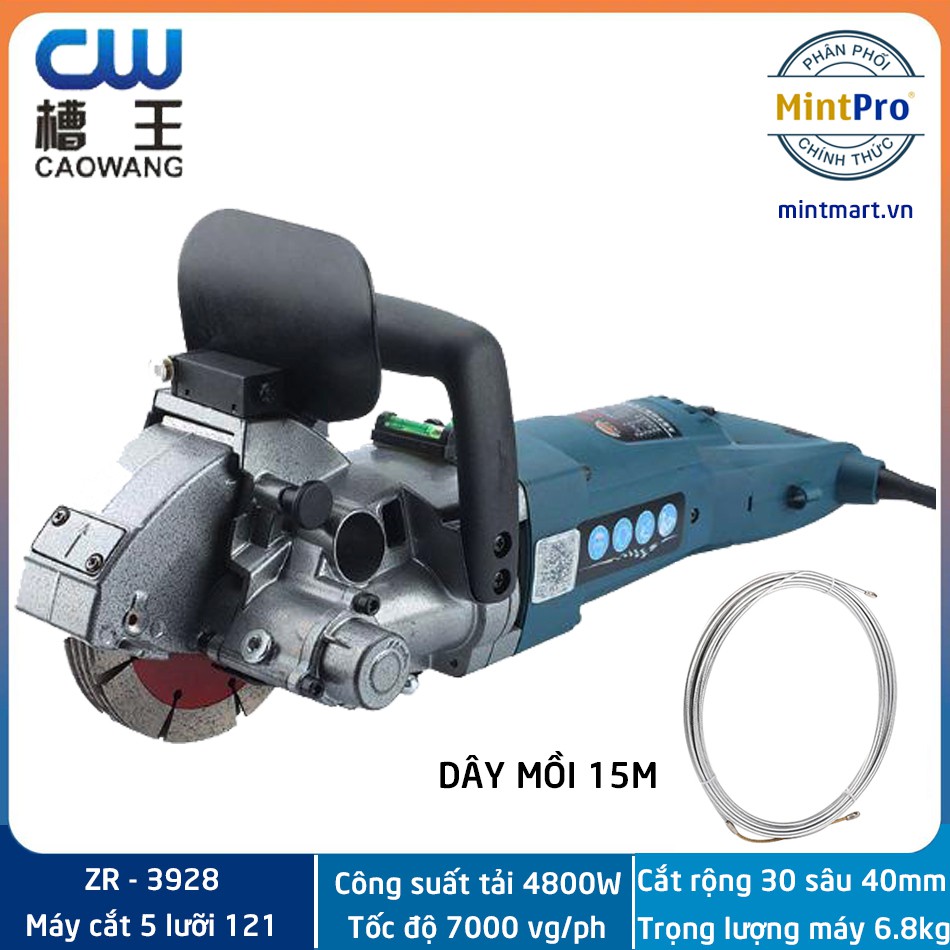 Combo Máy cắt rãnh tường 5 lưỡi Caowang ZR3928 (CW6121) - Kèm Bơm nước mini + Dây mồi luồn dây điện 15m