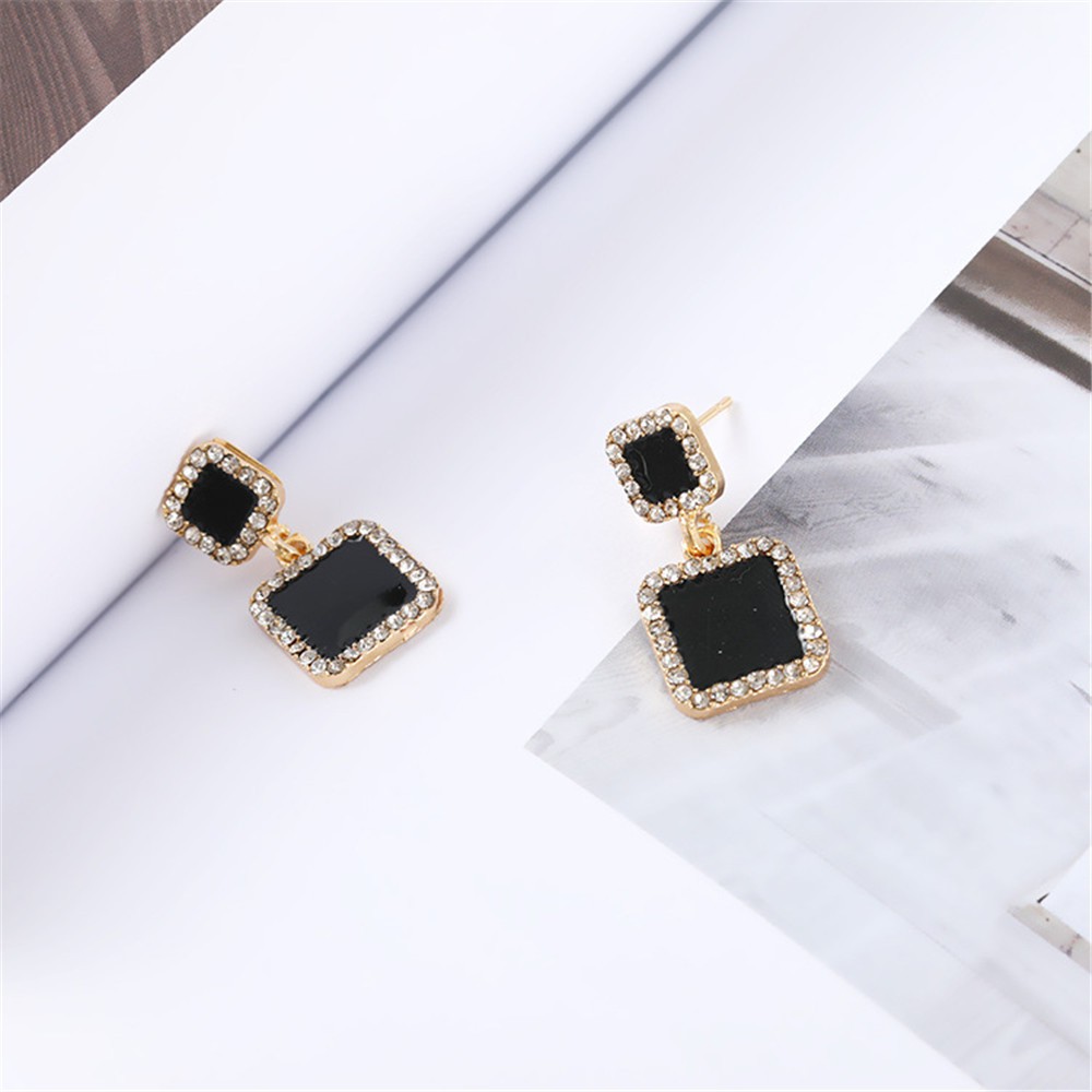 Hoa tai hình vuông đính đá lấp lánh thời trang cho nữ